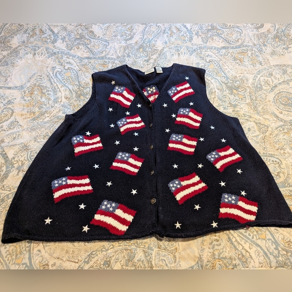 Christopher & Banks Jackets & Blazers - Vintage Christopher And Banks American Flag Vest Knit 2X